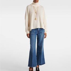 Chloé Pointelle Wool Alpaca Silk Turtleneck Sweater Iconic Milk Cream Size Small